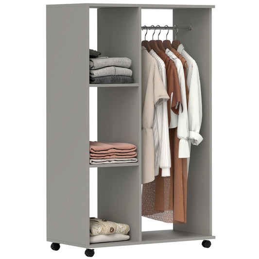 HOMCOM Open Wardrobe on Wheels with Clothes Rail, Bedroom Clothes Storage with Hanging Rod