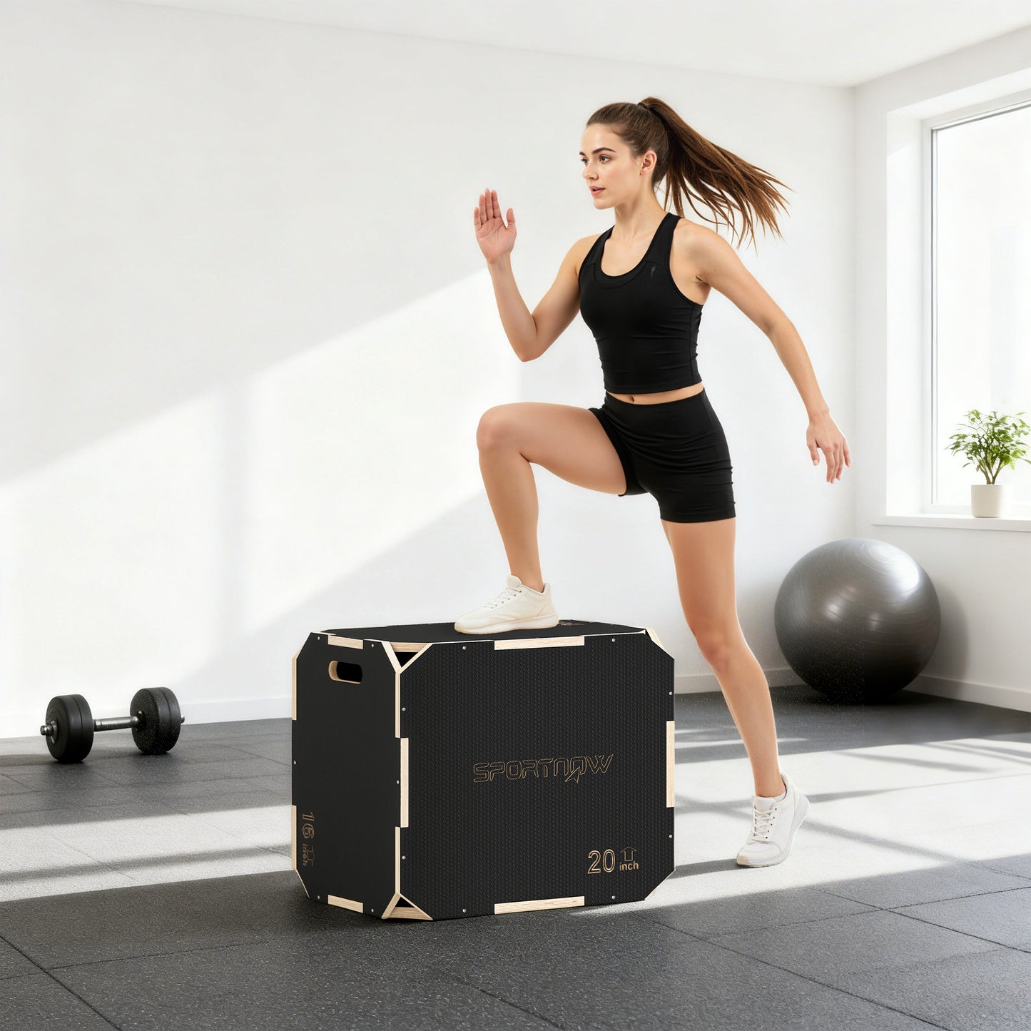 SPORTNOW 3 in 1 Wooden Plyo Box, Corner-free Non-Slip Jump Box with Handles for Home Gym and Outdoor Workouts, 24" x 20" x 16".