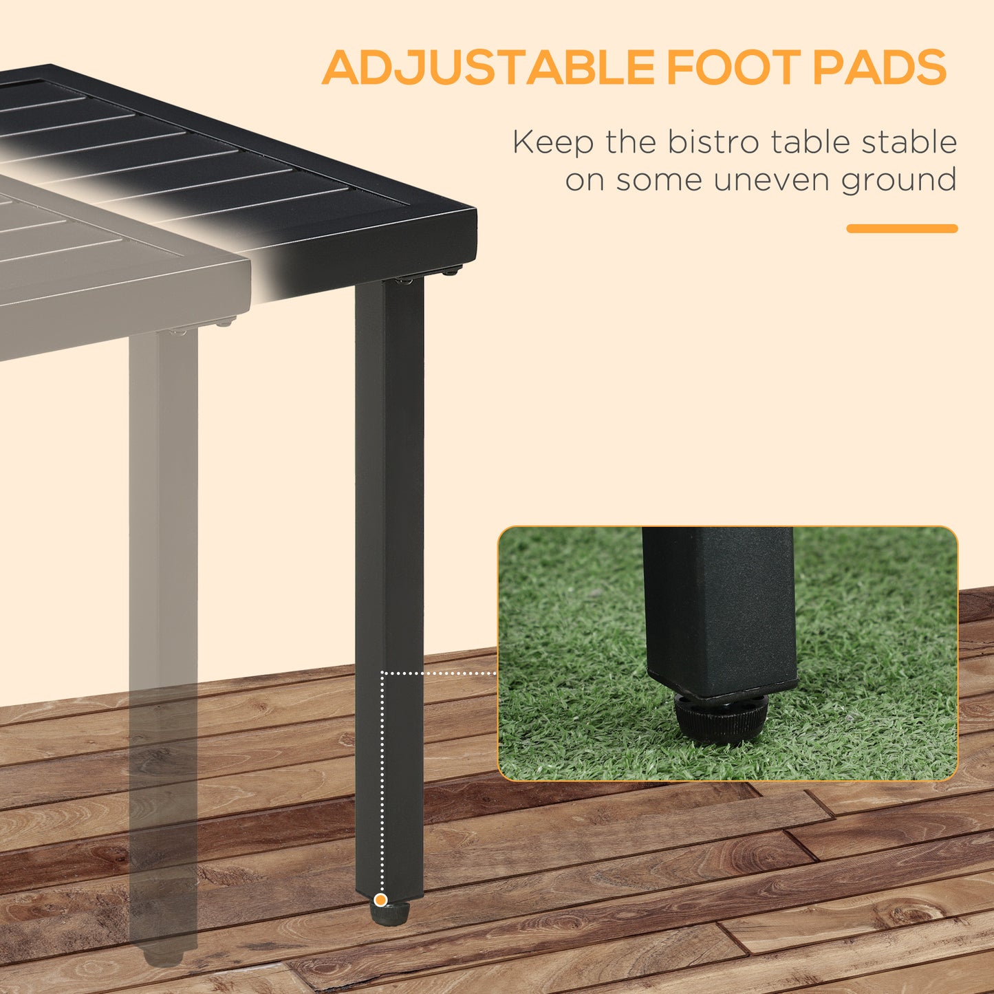 Outsunny Garden Side Table End Table Patio Coffee Table with Umbrella Hole Steel Frame for Balcony Black