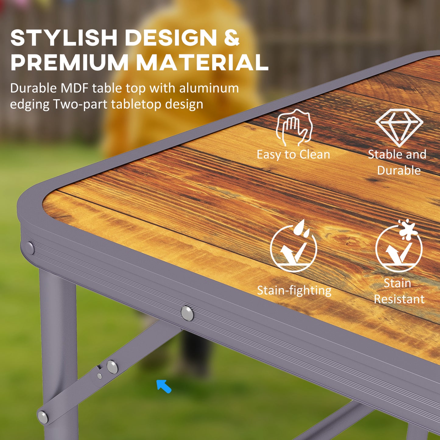 Outsunny 3ft Height Adjustable MDF Folding Camping Table