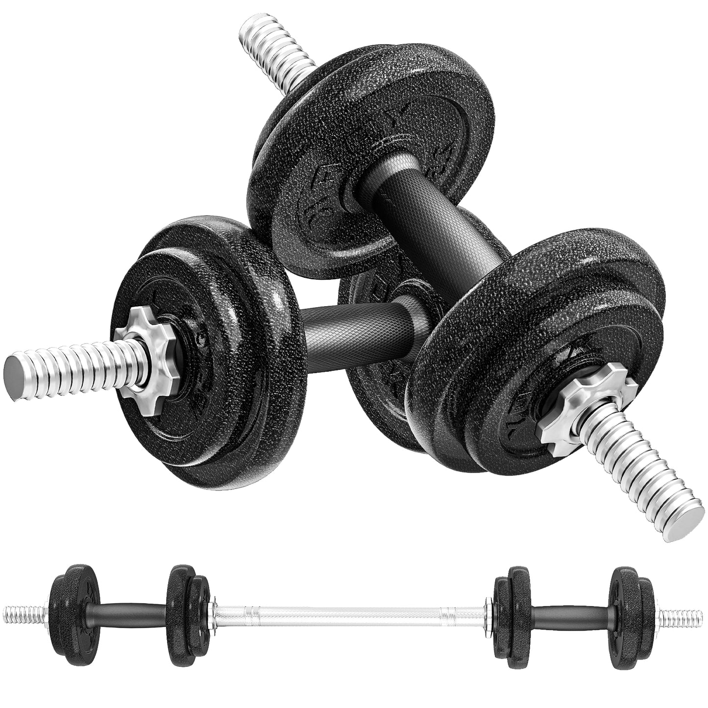 SPORTNOW 2-in-1 Adjustable Dumbbells Set, 20kg Weights with Non-Slip Grip for Strength Training, Home Gym Workout Equipment, Black