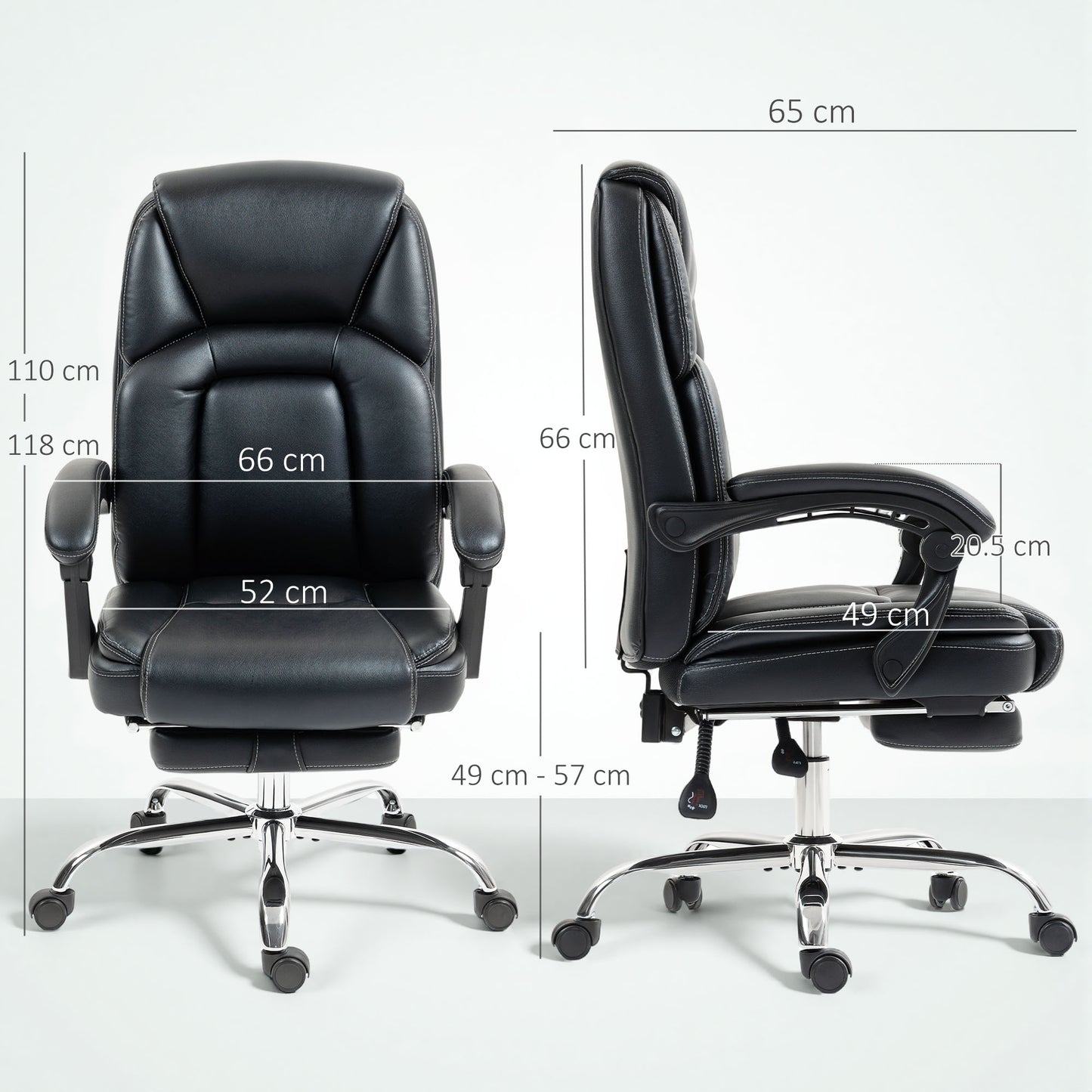 HOMCOM Faux Leather Reclining Office Chair, with Footrest - Black
