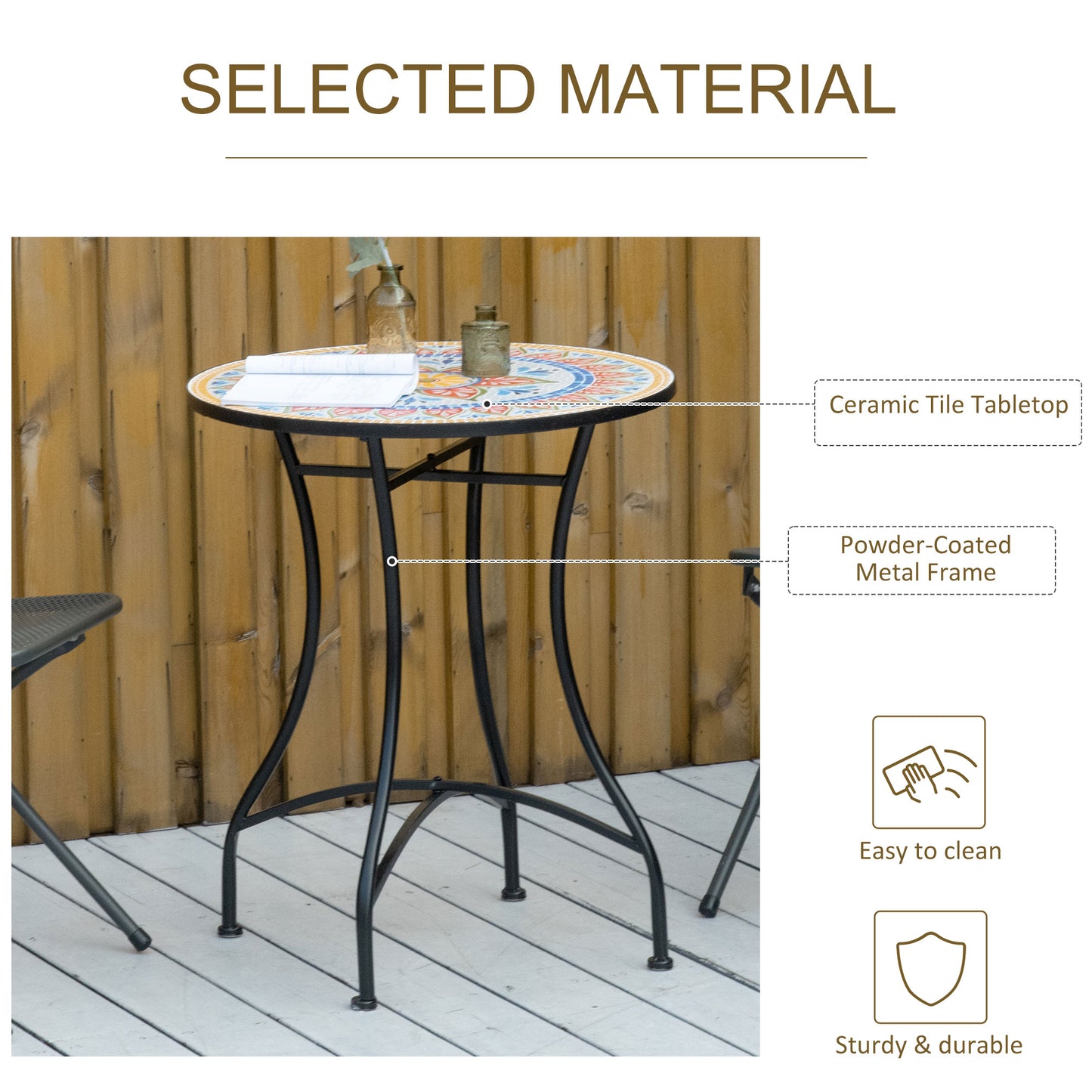 Outsunny Ø60cm Mosaic Outdoor Patio Table - Red