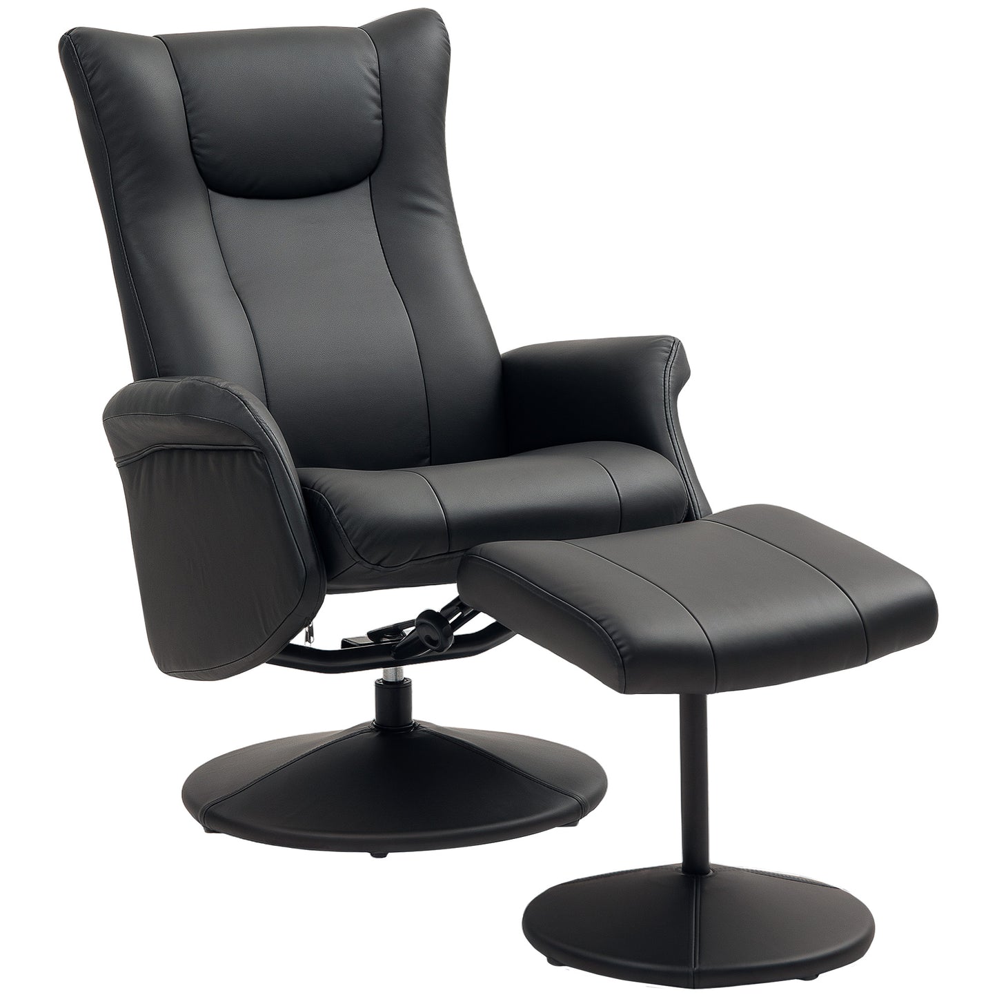 HOMCOM Swivel Recliner Chair with Footstool, PU Leather Adjustable Recliner Armchair, Steel Frame, Flared Armrests for Living Room, Black