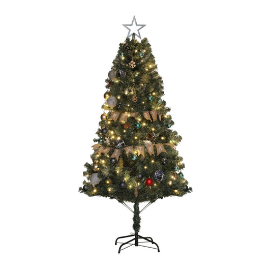 HOMCOM 6ft Pre-Lit and Decorated Christmas Tree Green Blue