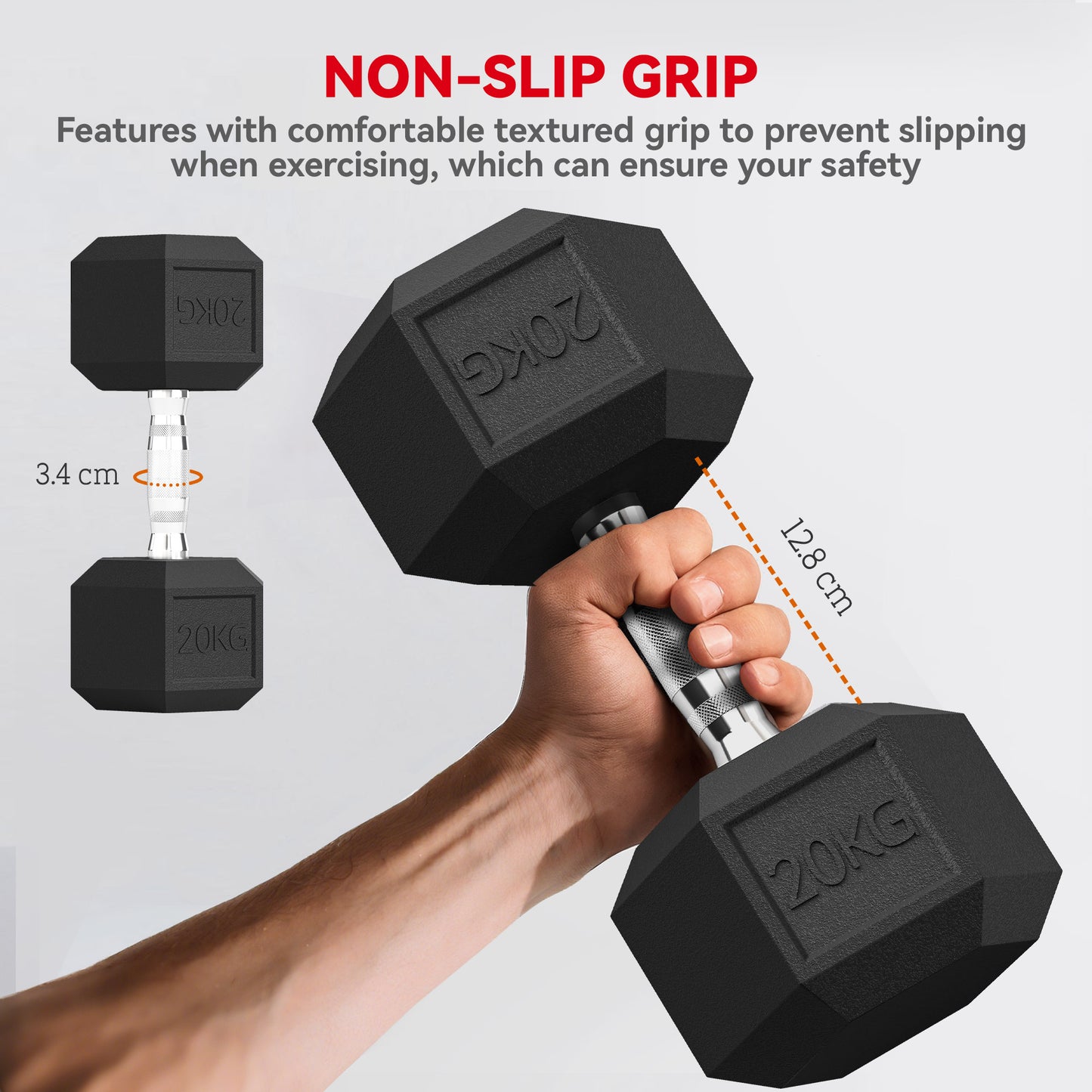 HOMCOM 40KG Rubber Hex Dumbbell Portable Hand Weights Dumbbell Home Gym