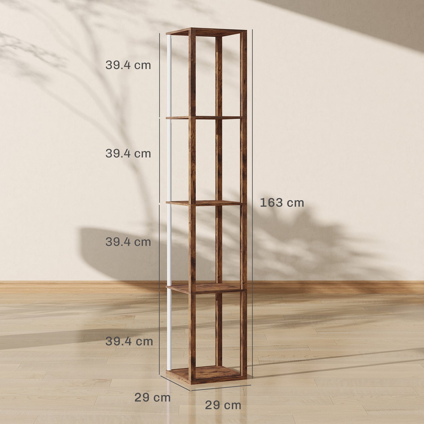 HOMCOM RGB LED Floor Lamp with Shelves, Modern Dimmable Light, Remote Control, Adjustable Brightness & Speed for Living Room, Rustic Brown