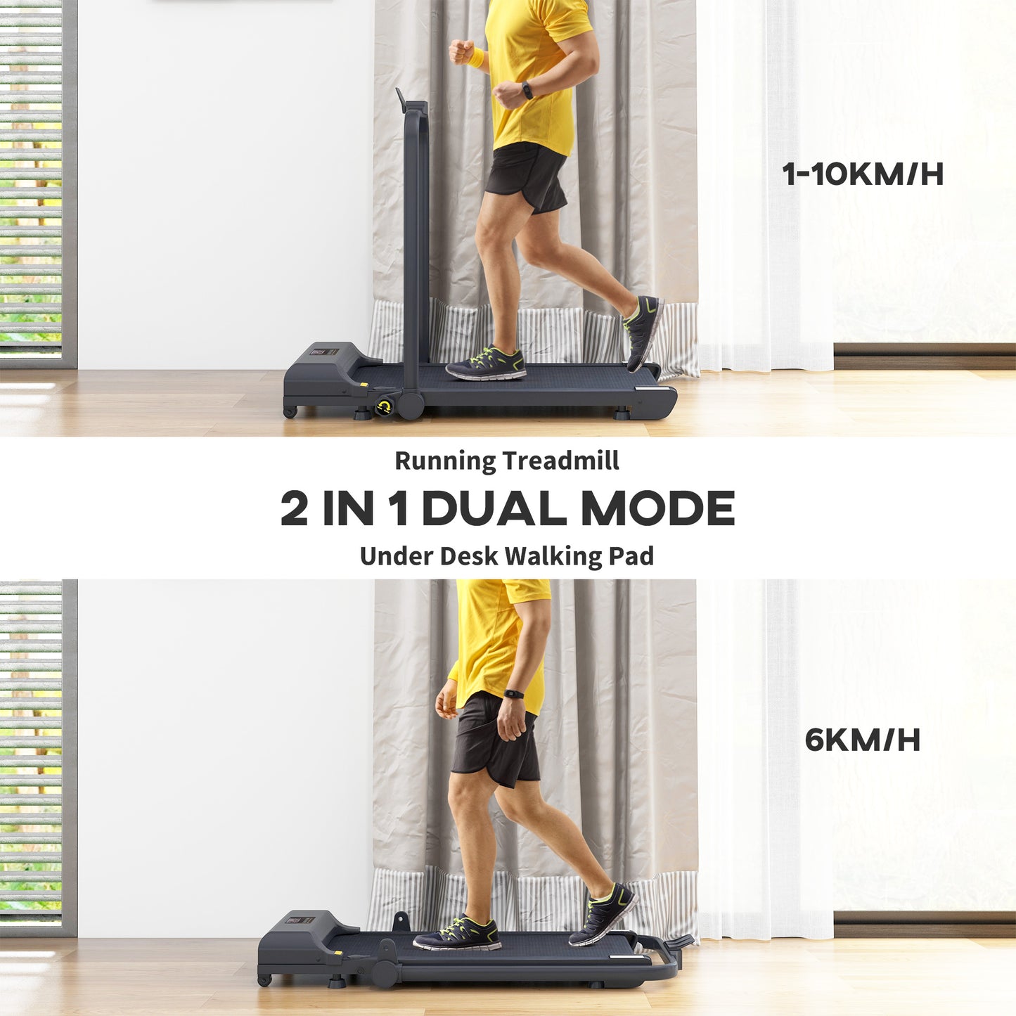 HOMCOM 2.5HP Walking Pad Treadmill, Folding Under Desk Treadmill Walking Machine, 1-10KM/H, with Remote Control