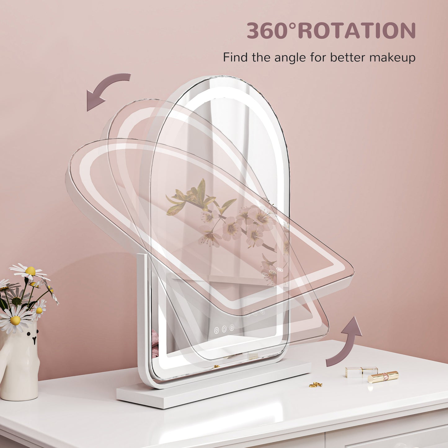 HOMCOM LED Vanity Mirror with Lights, 43x59cm, 3 Colours, Touch Screen, White