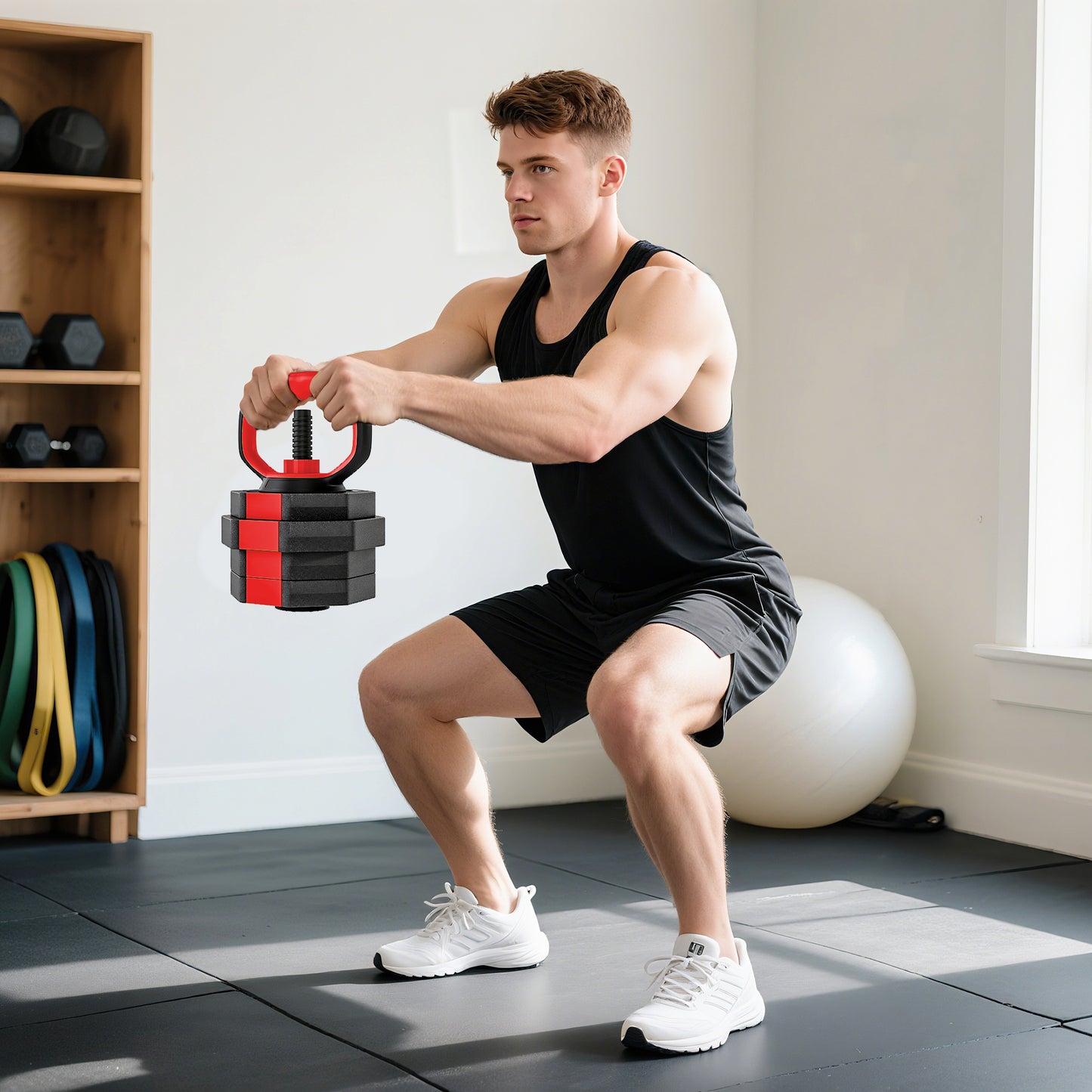 SPORTNOW 4-in-1 Adjustable Weight Set, Use as Kettlebell, Barbell, Dumbbell, Push-Up Stand, 20kg Home Gym Training, Red