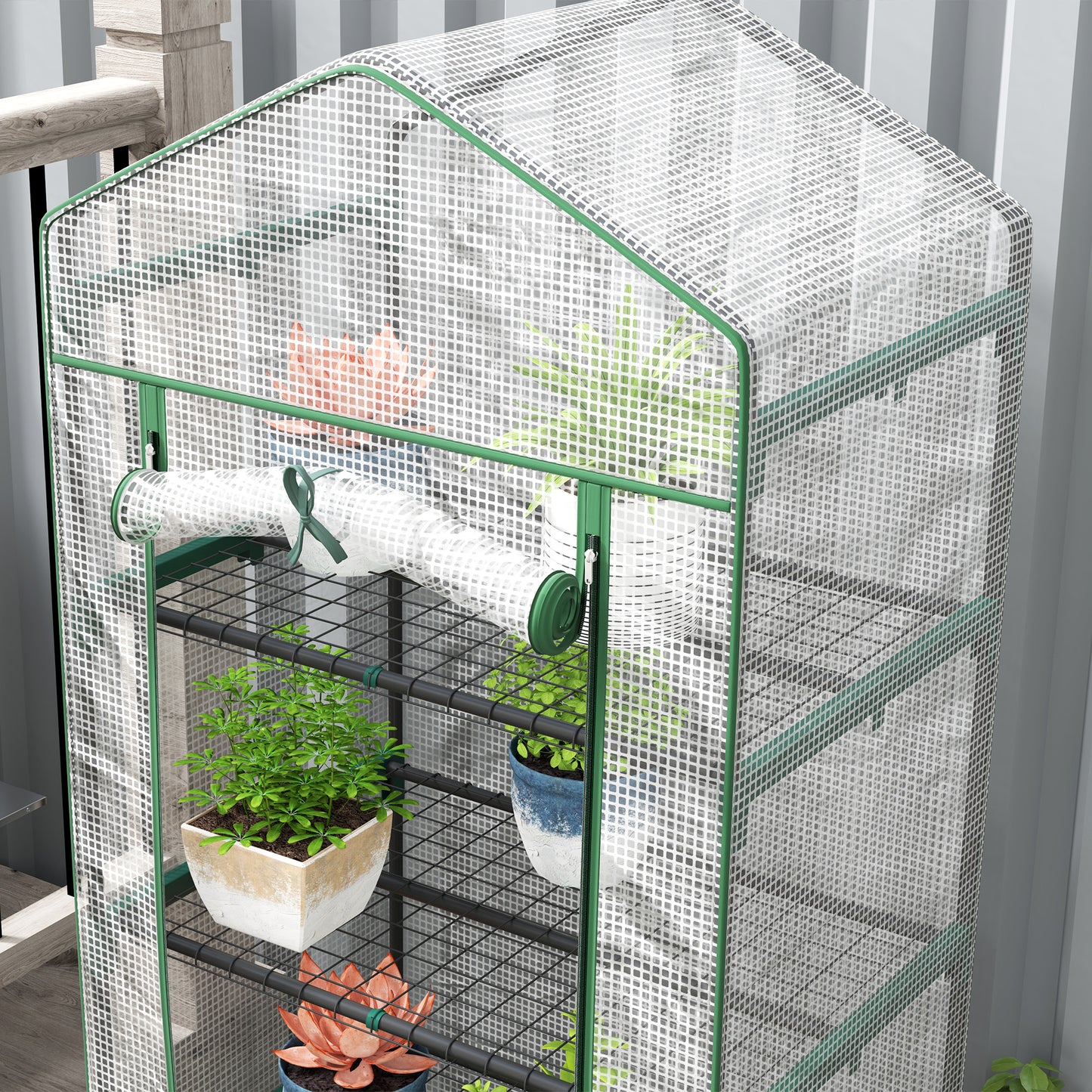 Outsunny 193cm Five Shelf Mini Greenhouse - Green border