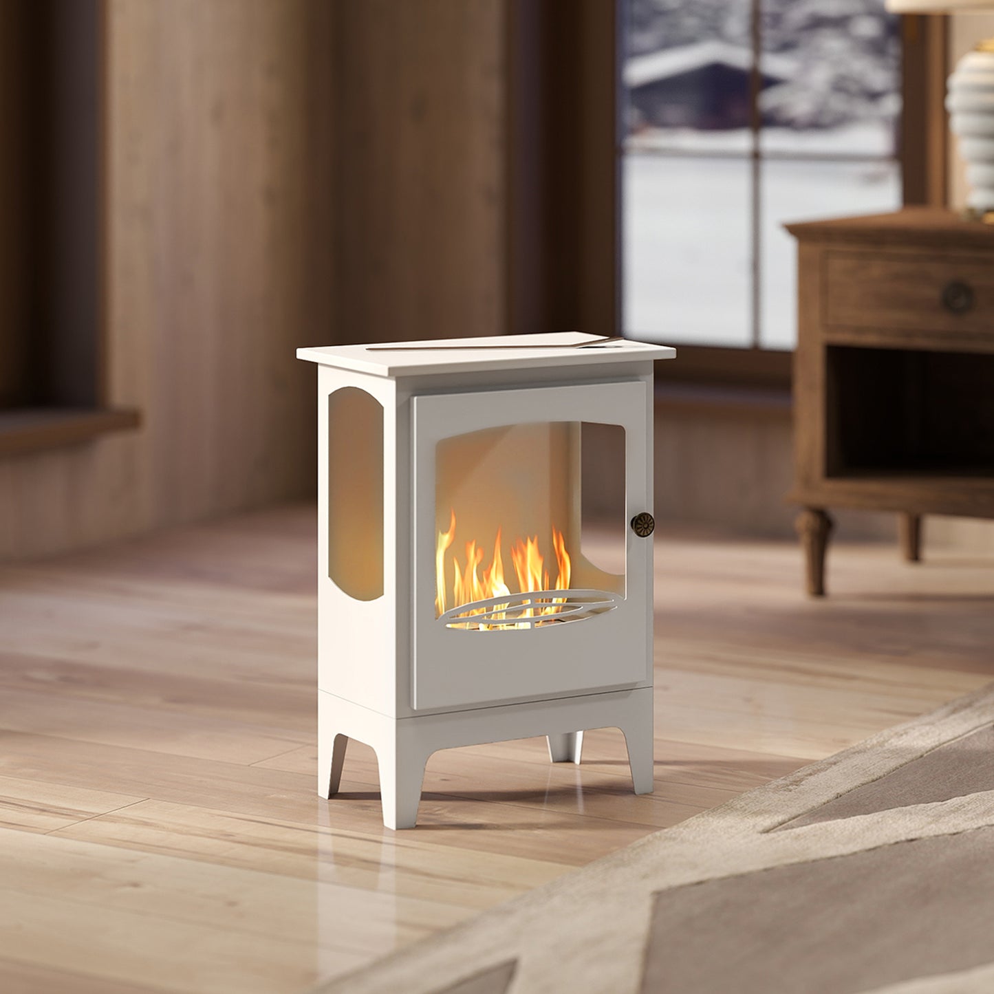 HOMCOM Freestanding Ethanol Fireplace, Steel Bioethanol Fireplace with 1.2L Tank, Stainless Steel Snuffer, 3 Hour Burn Time, White