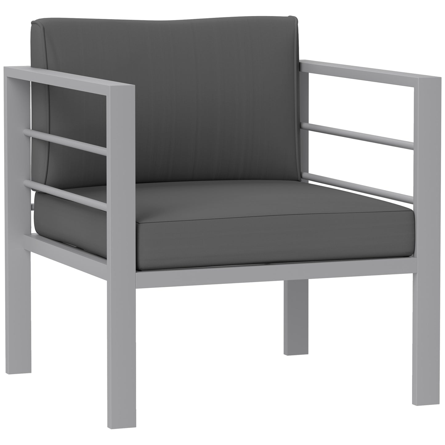 Outsunny Patio Furniture Aluminium Armchair, All-Weather Outdoor Single Sofa with Cushions, Metal Frame for Garden/Balcony, Charcoal Grey