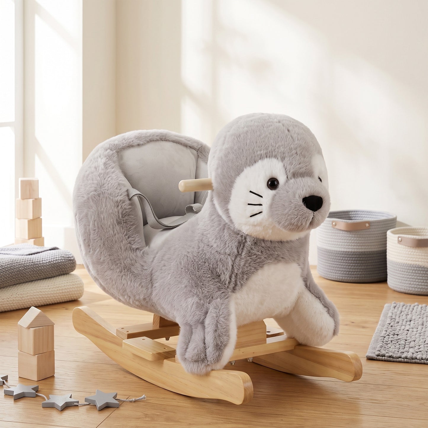 AIYAPLAY Baby Rocking Horse, Seal Rocking Animal with Sounds and Belt for Toddlers 12-36 Months,