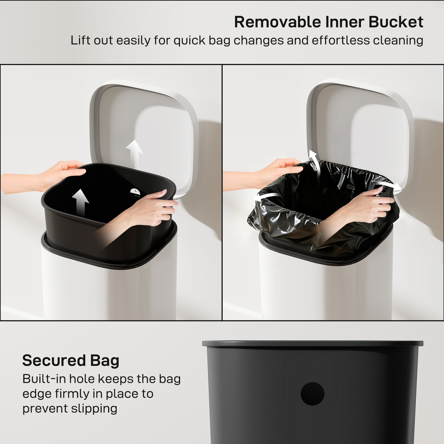 HOMCOM 30L Kitchen Bin, Compact Pedal Bin with Soft-Close and Stay-Open Lid, Removable Bucket for Kitchen, Home, Office, Cream