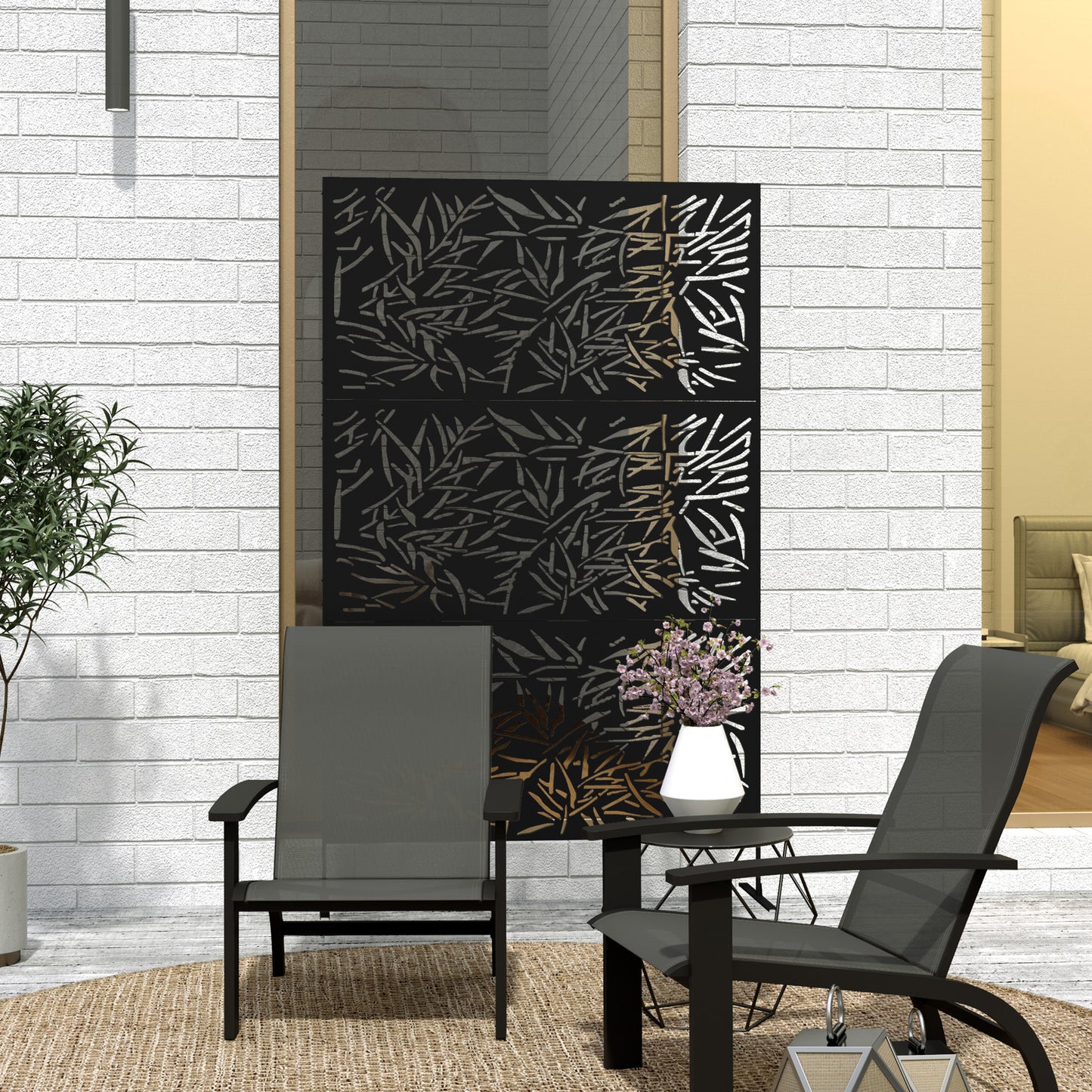 Outsunny Garden Privacy Screen with Stand, 6.5FT Metal Outdoor Divider, Privacy Panel with Expansion Screws, Bamboo Style, Black