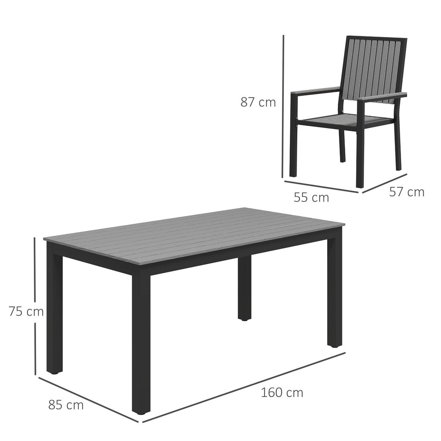 Outsunny 6 Seater Garden Dining Set, Stackable Chairs, Aluminum Frame, Rectangular Top, Outdoor Furniture for Patio/Poolside, Grey