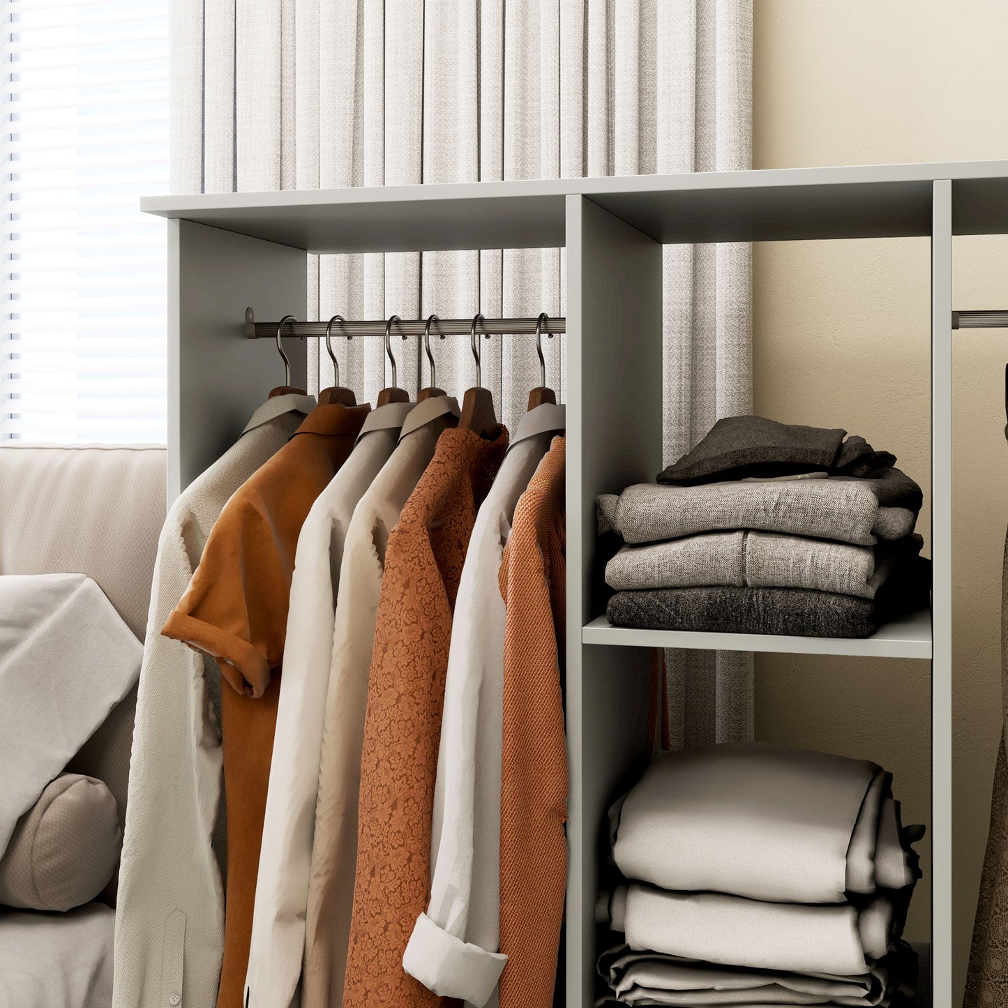 HOMCOM Open Wardrobe on Wheels, Clothes Rails, 3 Shelves, Grey