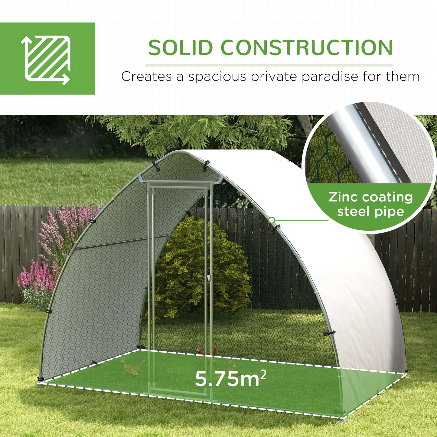 PawHut Galvanised Outdoor Chicken Coop with Cover for 4-6 Chickens Hens Ducks Rabbits 3 x 1.9 x 2.2m - Silver Tone