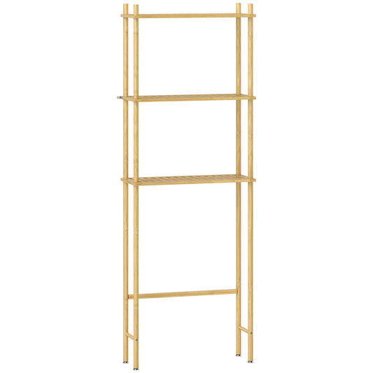 HOMCOM Bamboo Over Toilet Storage Unit with 3 Slatted Shelves, 3-Tier Freestanding Bathroom Shelf, Bathroom Space Saver, Natural Wood Finish