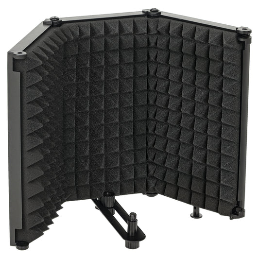 HOMCOM Studio Microphone Isolation Shield, 3-Panel Foldable High Density Foam with 3/8" Threaded Mount, Adjustable Recording Equipment, Black
