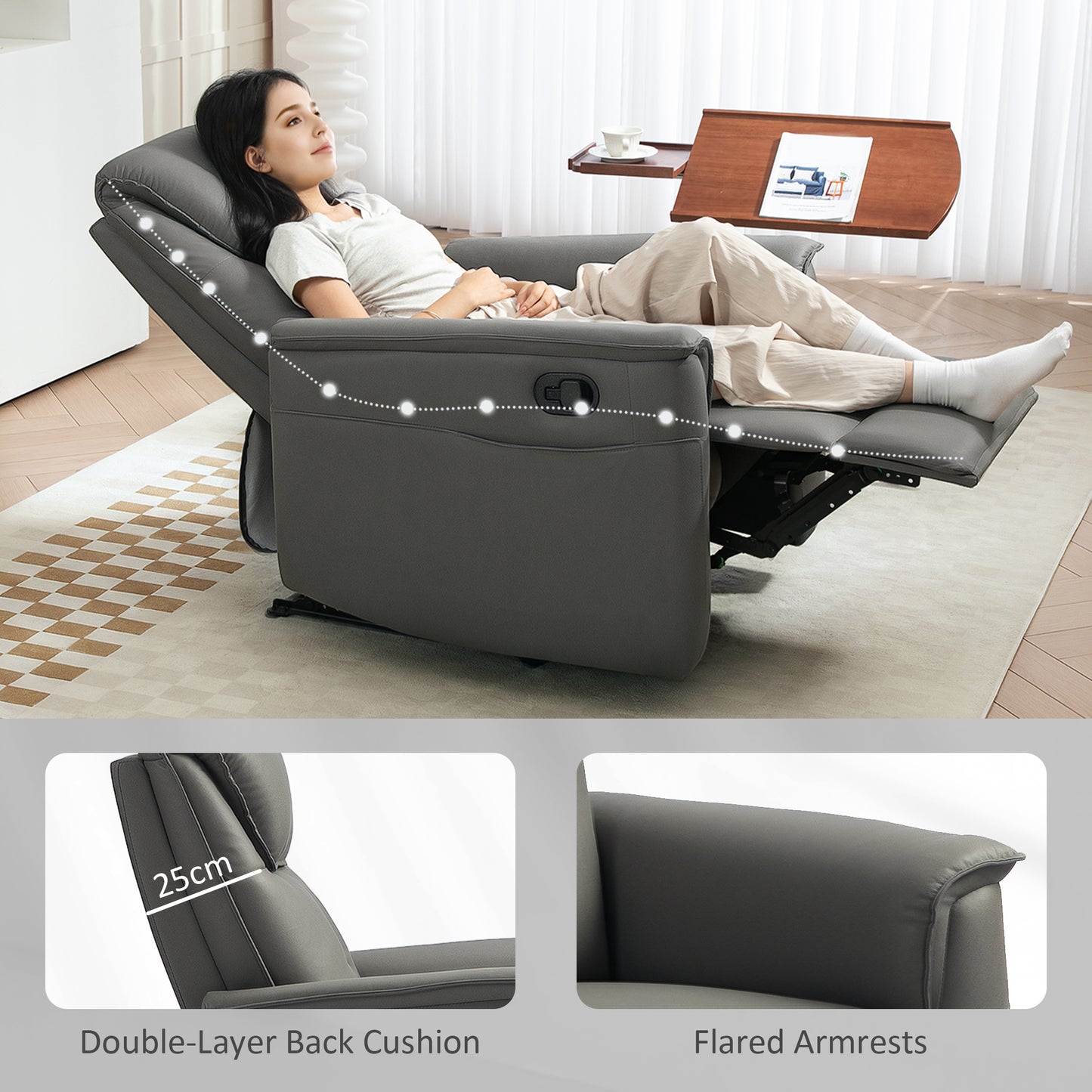 HOMCOM Recliner Armchair with Spring Cushion, Manual Recline, Light Grey