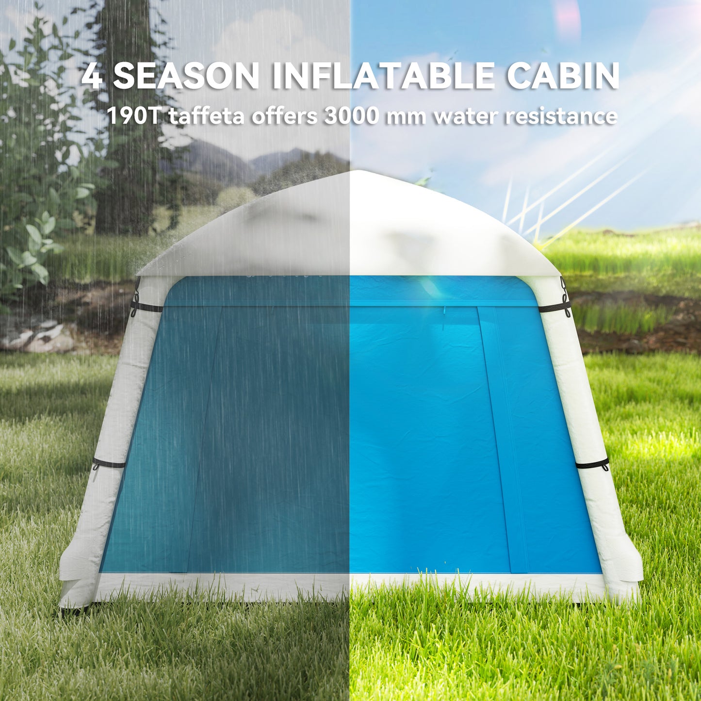 Outsunny Inflatable Camping Tent with Hand Pump, Easy Setup for 1/2 Person, Waterproof and Windproof with Carry Bag, Light Blue/Grey