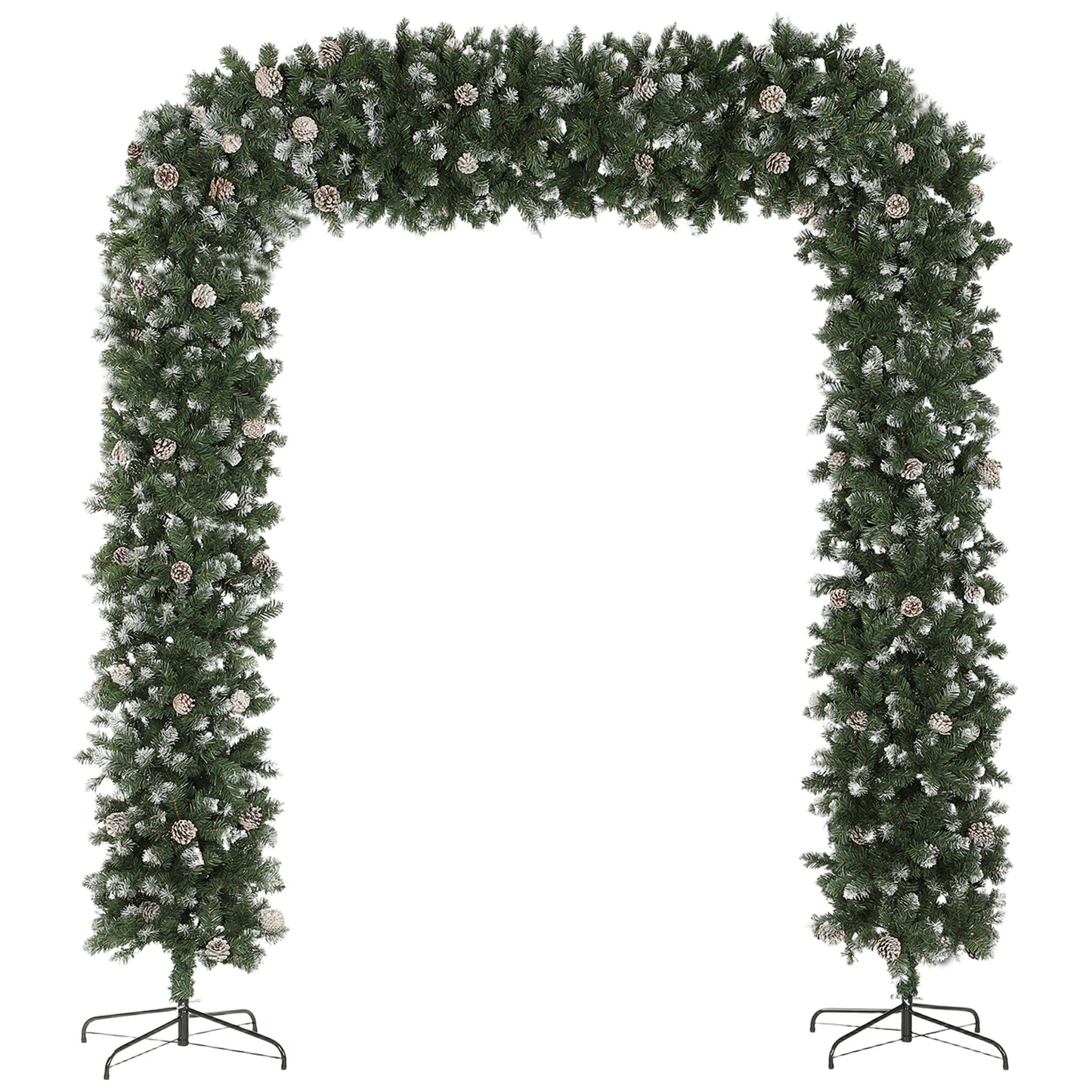 HOMCOM Christmas Tree Arch, 8.2 ft Snow Frosted with 2100 Tips & 96 Pinecones, Artificial Xmas Decoration with Metal Stand, Green