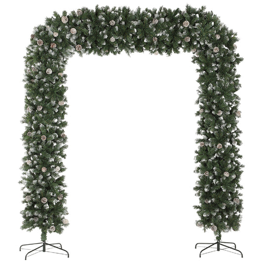 HOMCOM Christmas Tree Arch, 8.2 ft Snow Frosted with 2100 Tips & 96 Pinecones, Artificial Xmas Decoration with Metal Stand, Green