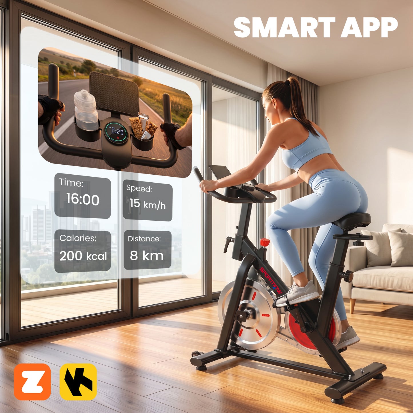 SPORTNOW Exercise Bike for Home Gym with Smart APP, Magnetic Resistance, Adjustable Seat & Handlebars, LCD Display, Wheels