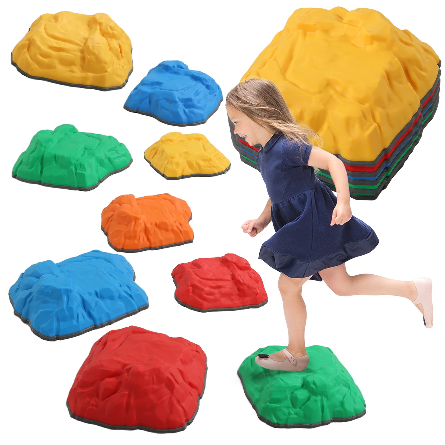 AIYAPLAY Balance Stepping Stones for Kids with Non-slip Bottom, Indoor Outdoor Obstacle Course for Ages 3-8 Years, 9 Multicoloured
