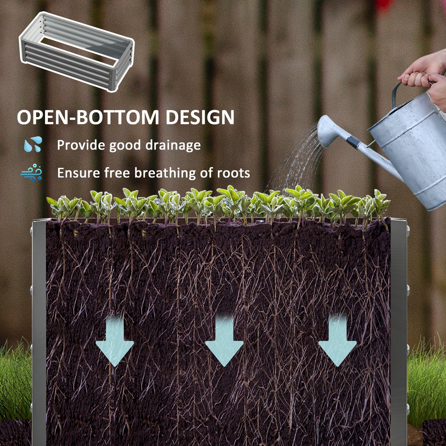 Outsunny Set of Two 110 x 50cm Steel Planter Boxes -  Light Grey