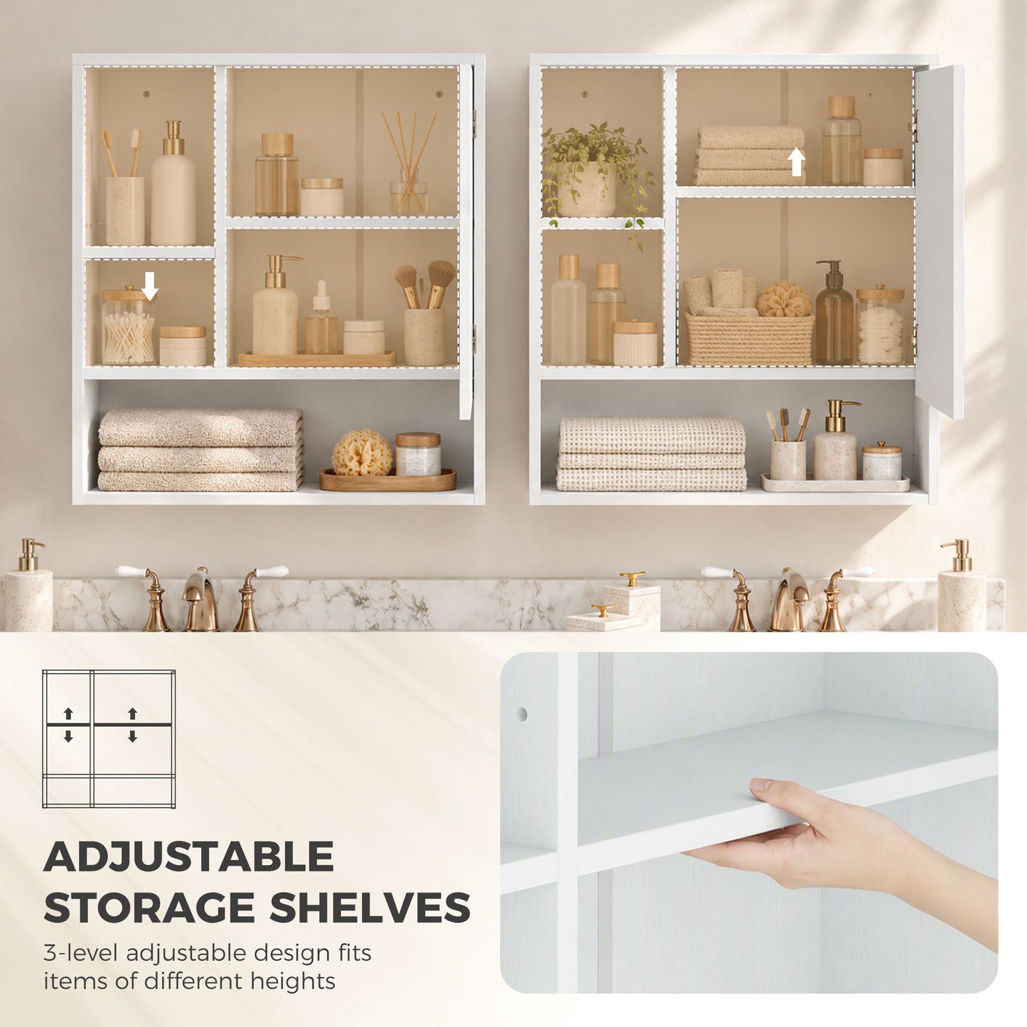 HOMCOM Bathroom Mirror Cabinet, Wall-Mounted Bathroom Cabinet with Mirror Door, Adjustable Shelves, White