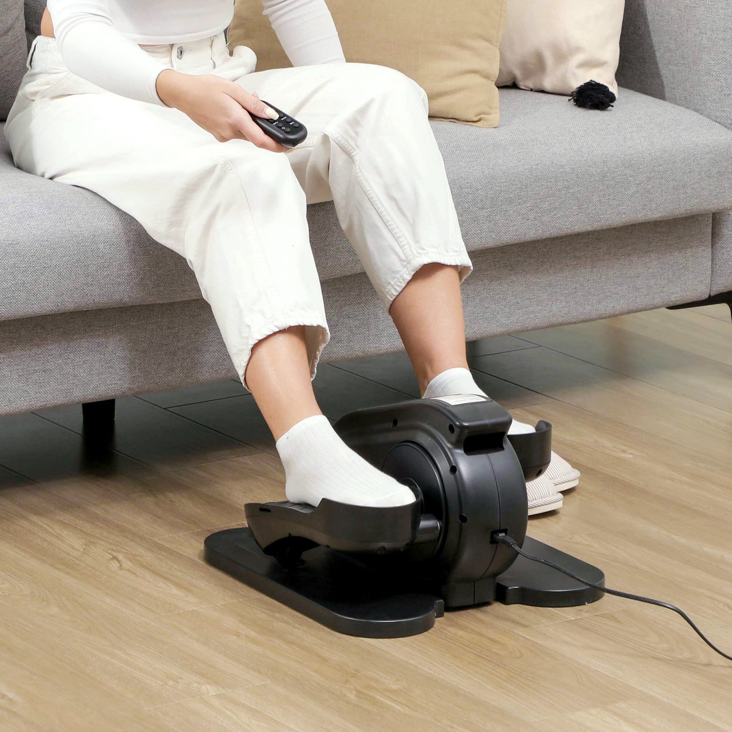 SPORTNOW Under Desk Elliptical Machine, Seated Pedal Exerciser with LCD Monitor, Remote Control, 10 Speeds, Quiet & Portable for Seniors, Black