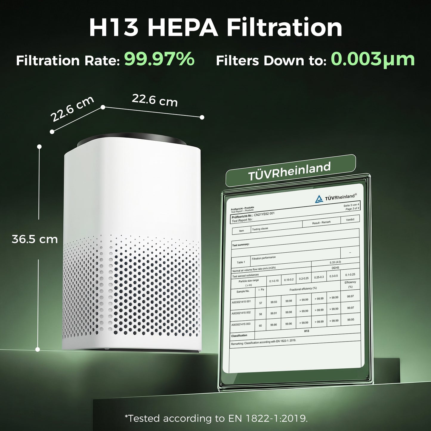 HOMCOM Smart Air Purifier for Home, HEPA Filter, Sleep/Auto Mode, 27m², Air Cleaner, App & Voice Control, Quiet, AQI Indicator