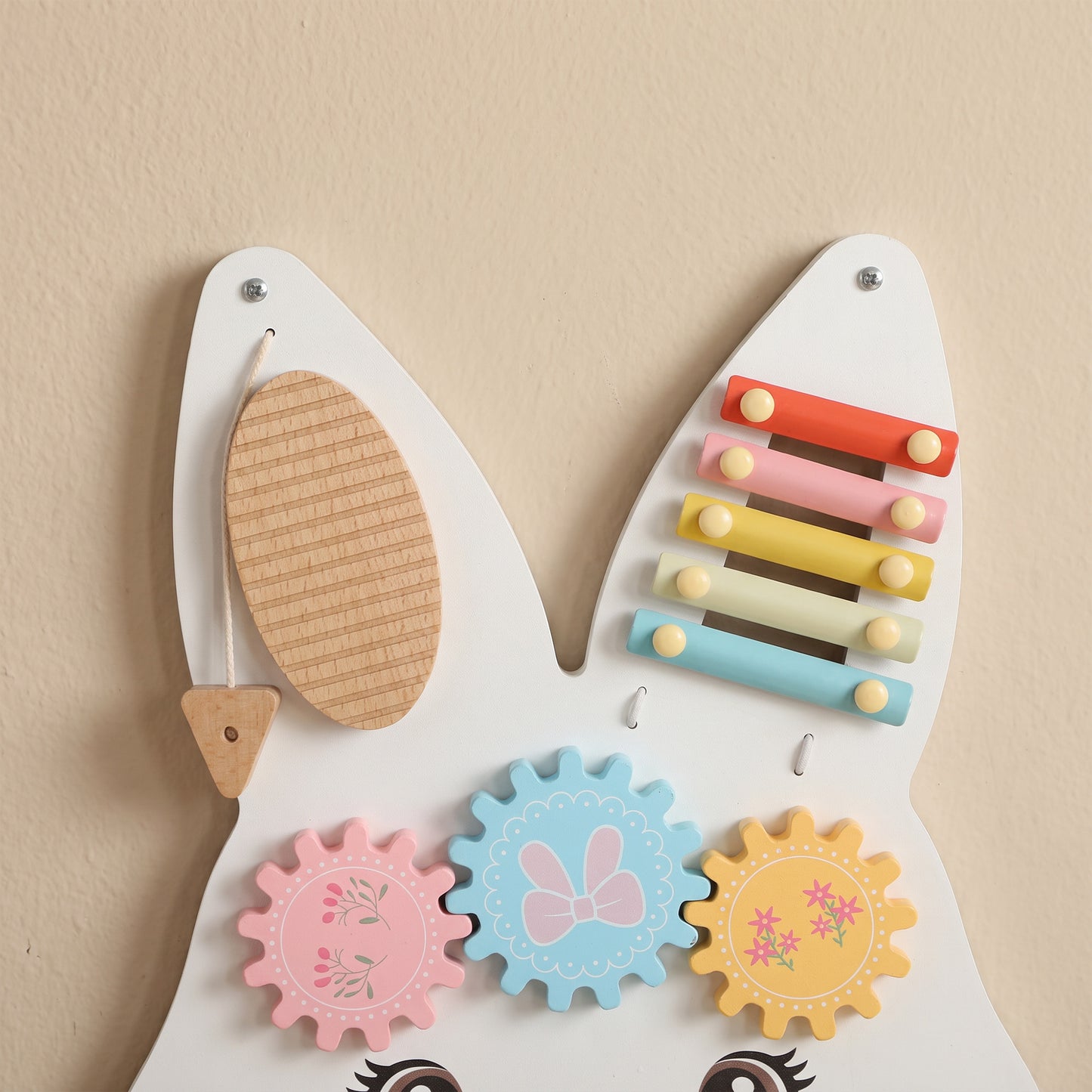 AIYAPLAY Easter Bunny Busy Board Panels, Montessori Wall-Mounted Toddler Learning Activity Centre for Living Room Kids Room White