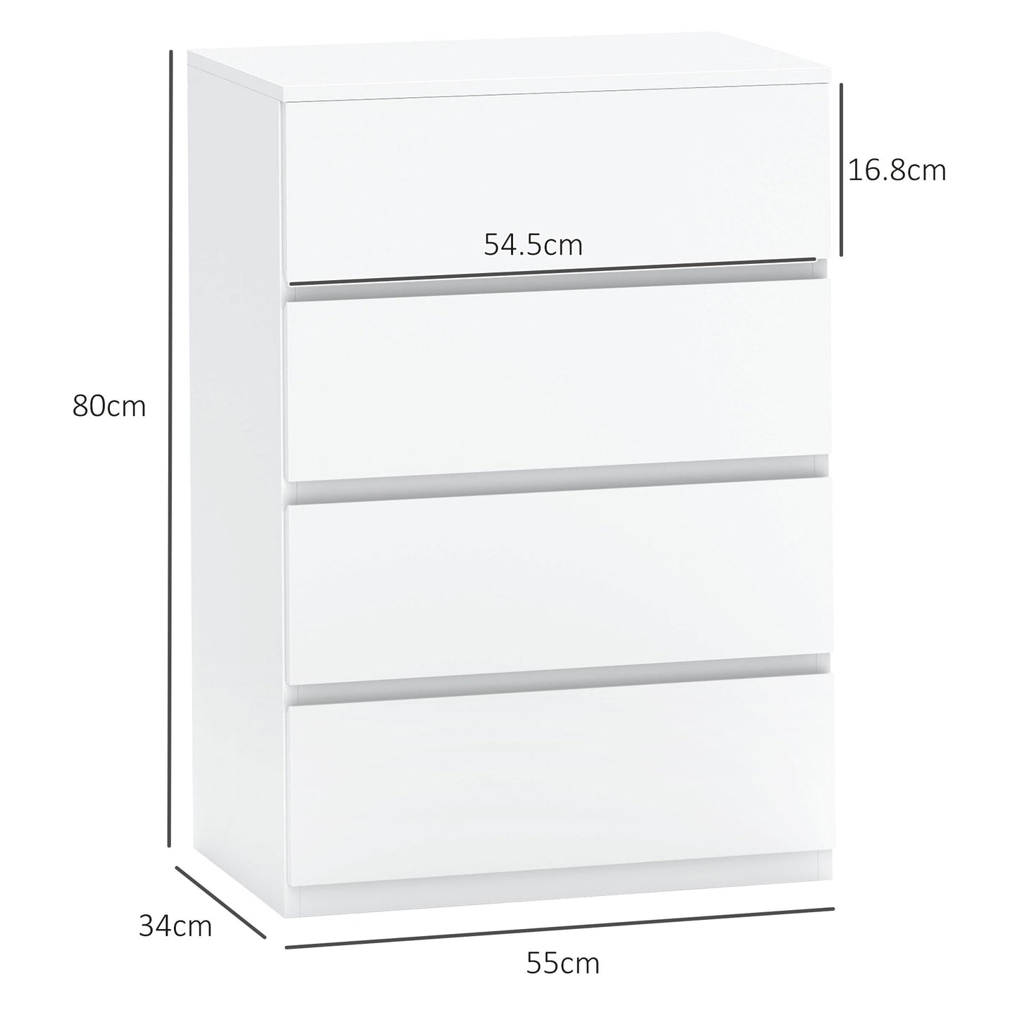 HOMCOM Chest of Drawers, 4-Drawer Storage Cabinets, Modern Dresser, Storage Drawer Unit for Bedroom - White