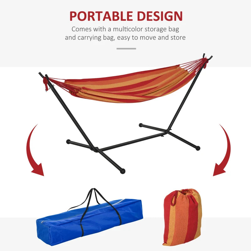 Outsunny 277 x 121cm Hammock with Metal Stand Portable Carrying Bag 120kg Red Stripe