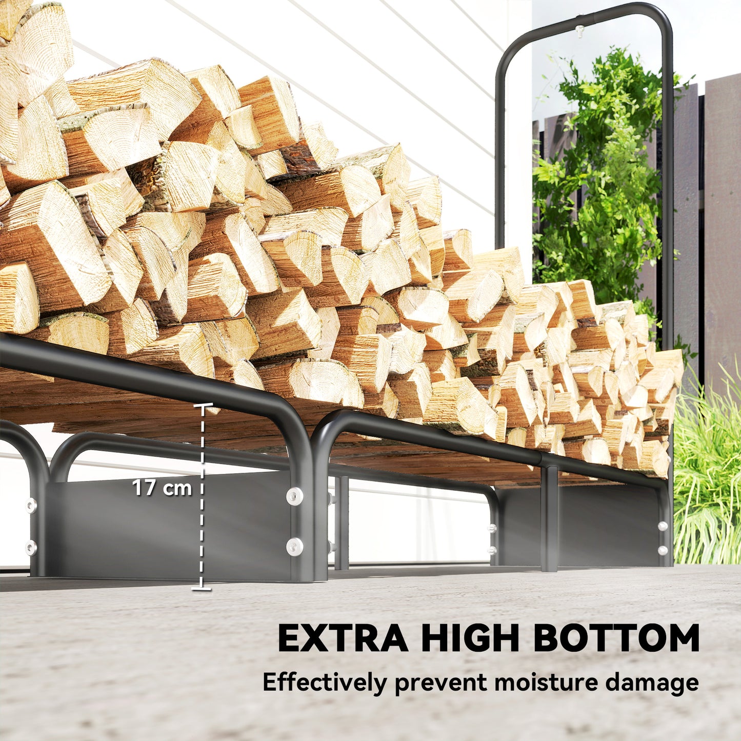 Outsunny Firewood Rack, 8.5ft Heavy Duty Log Storage with Waterproof 600D Oxford Cover, 300 kg Capacity, Black