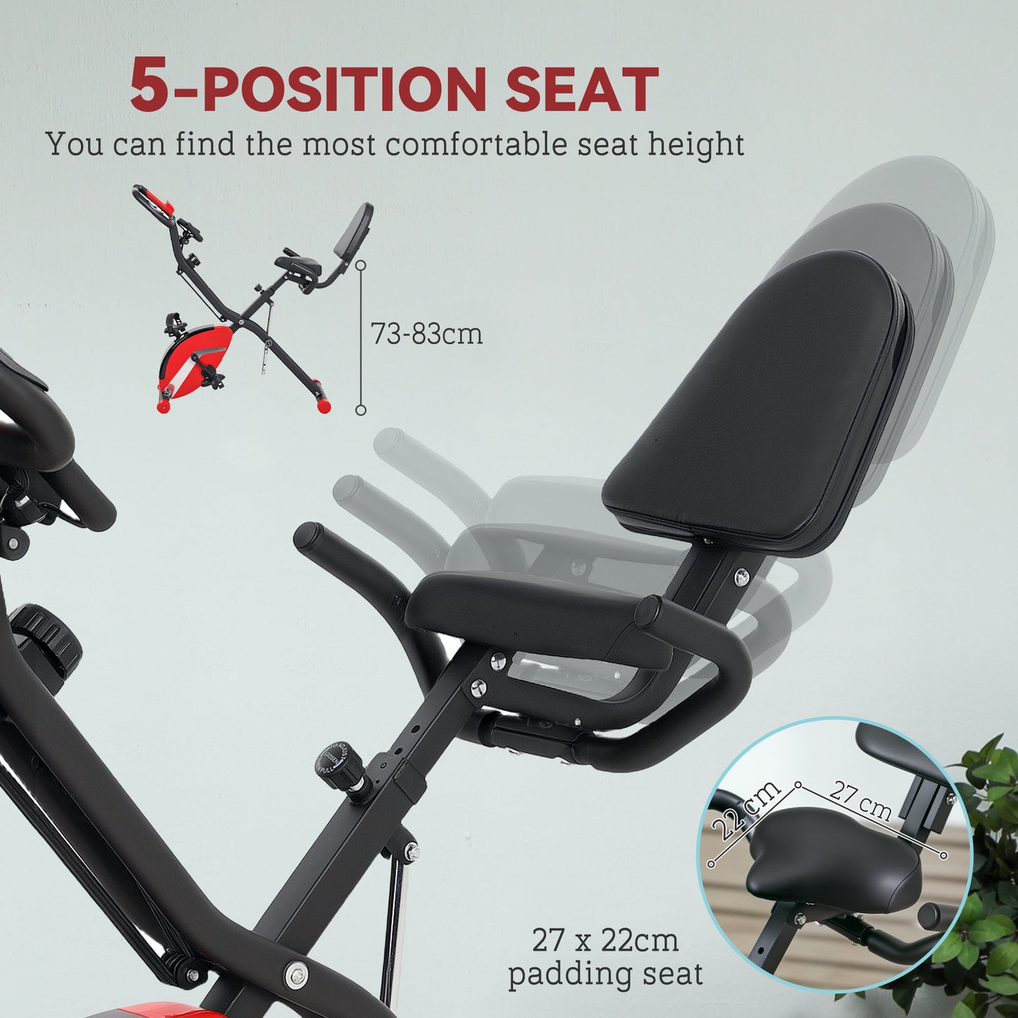 SPORTNOW 5-In-1 Folding Exercise Bike with Arm Bands, 8-Level Resistance, LCD, Tablet Holder, Red