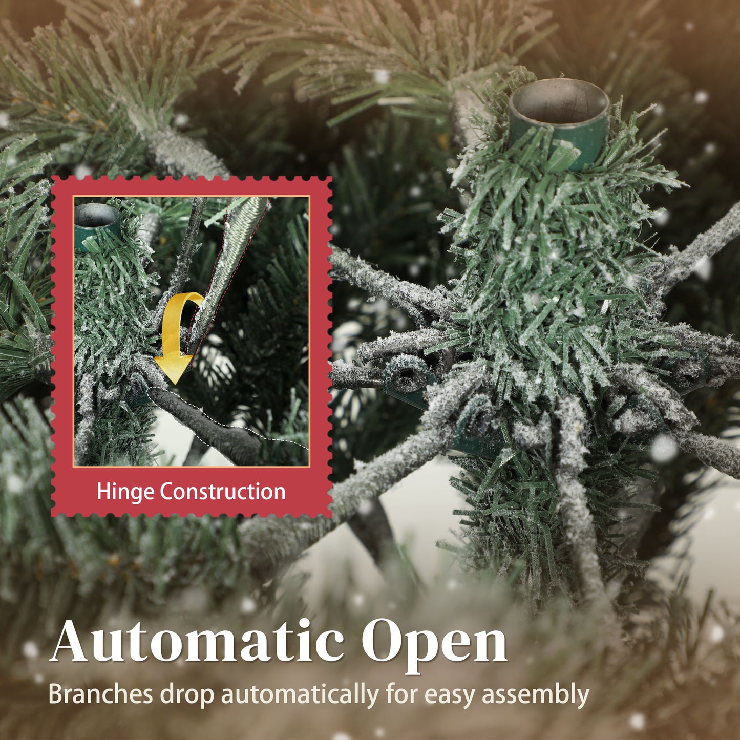 HOMCOM 7 ft Artificial Flocked Christmas Tree with 1867 Branches, Hinged Xmas Tree with Foldable Metal Stand, Easy Assembly for Home Office Decor