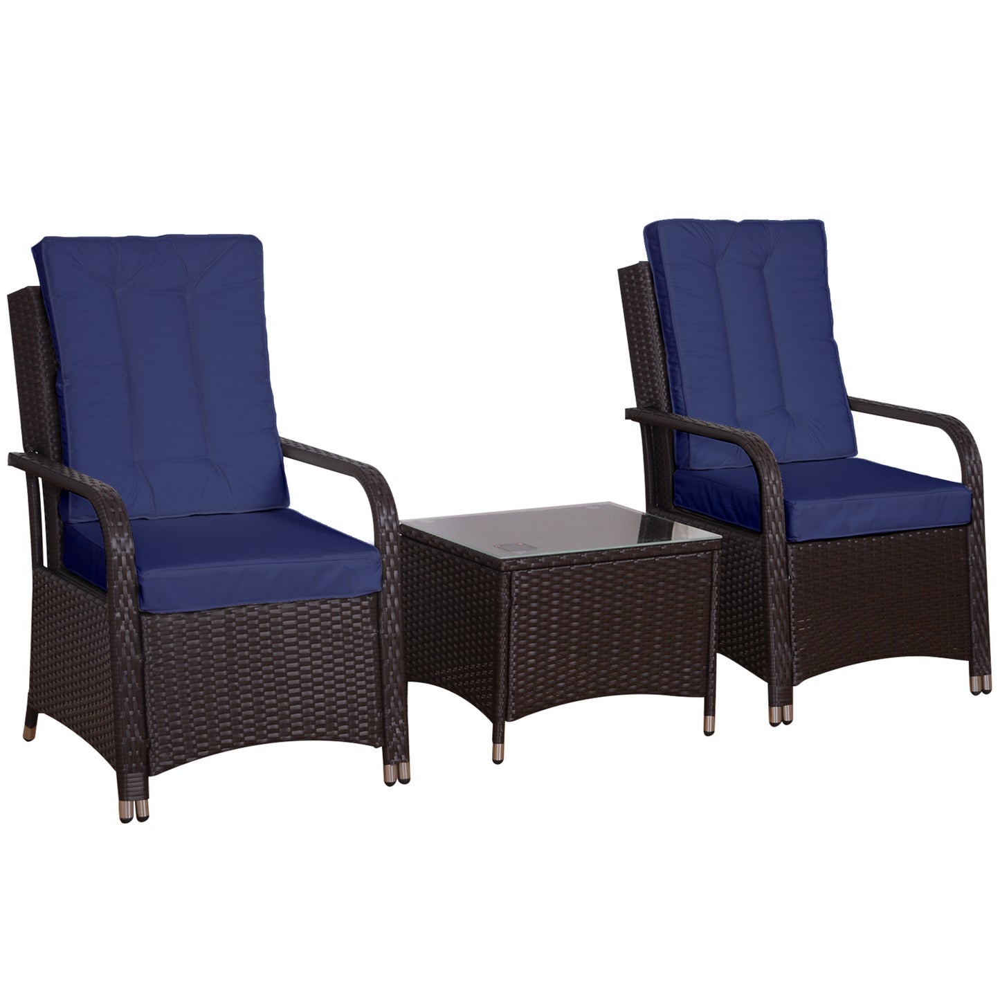 Outsunny 3-Piece Rattan Bistro Set with Cushions - Dark Blue