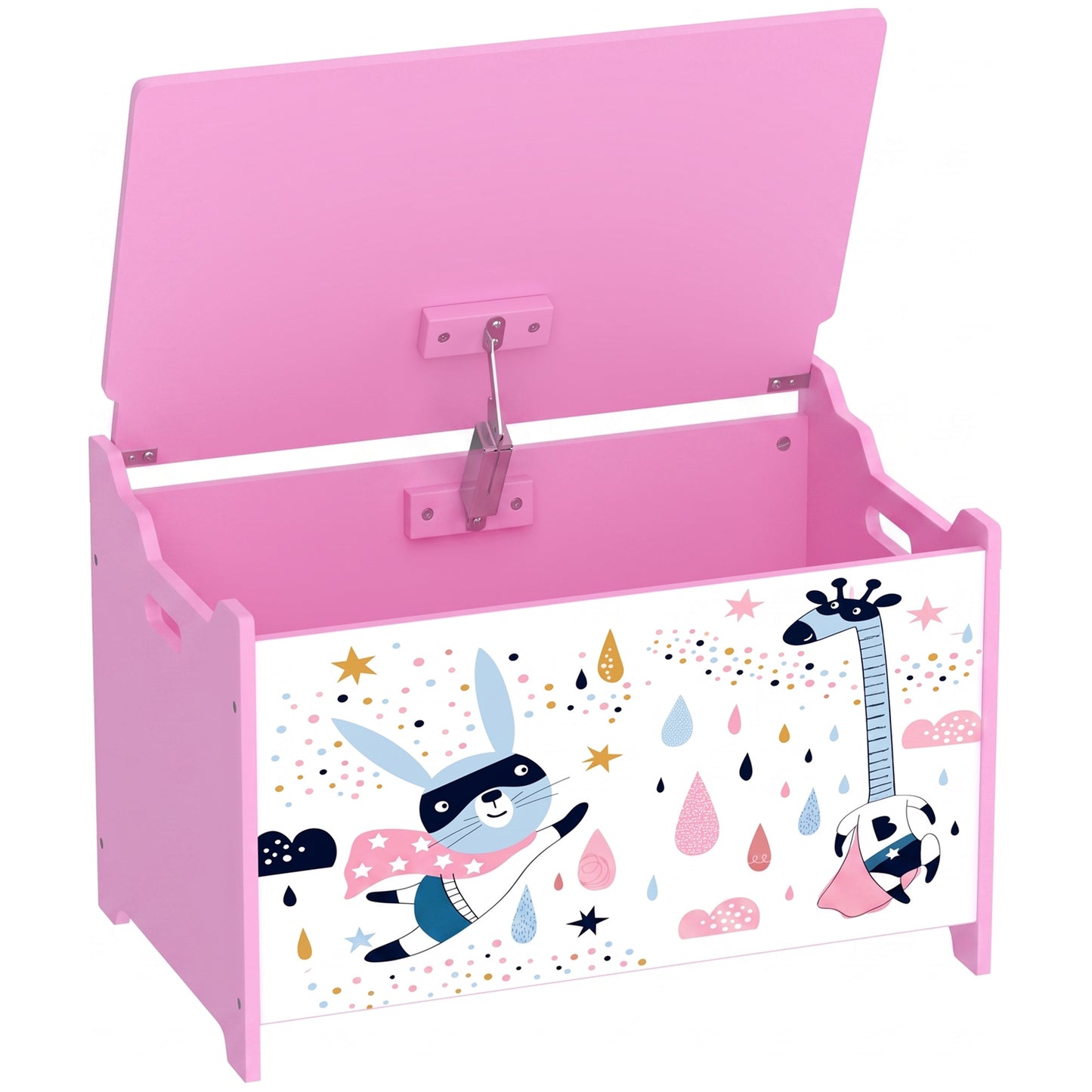 AIYAPLAY Storage Chest, Wooden Toy Chest with Lid, Flip-Top, Security Hinges and Anti-Pinch Design for Kids, Pink