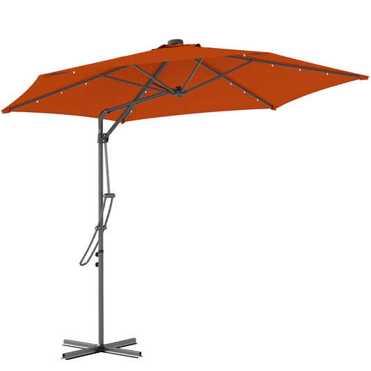 Outsunny 3(m) Garden Parasol Cantilever Umbrella with Solar LED - Orange