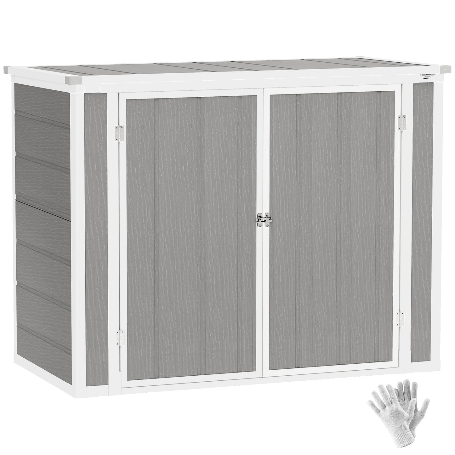 Outsunny 4.7x2.5 FT Garden Shed, Double Bin Storage with Lockable Doors & Openable Lid, Grey