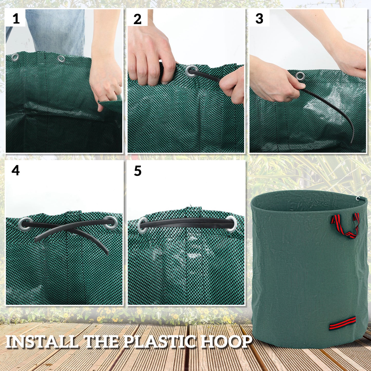 Outsunny 272L Garden Waste Bags x3, Heavy Duty, Foldable, Reusable with Handles for Garden Waste, Green