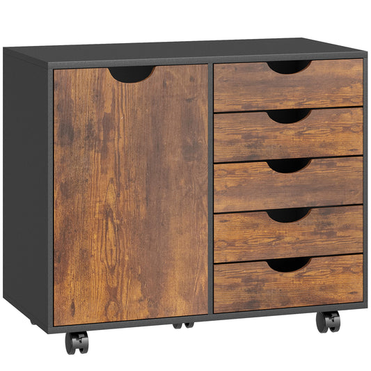 HOMCOM Multi-Storage Mobile Office Storage Cabinet - Rustic Brown