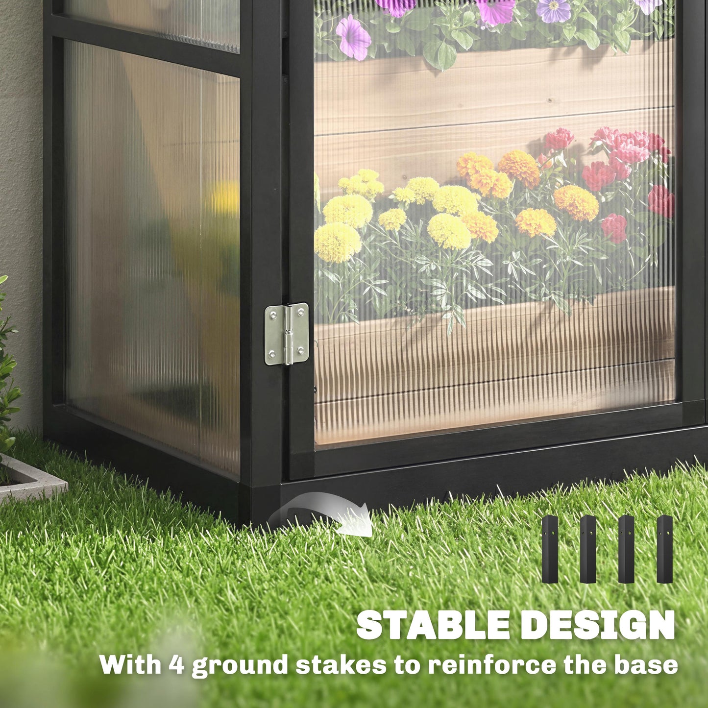 Outsunny Polycarbonate Greenhouse with 3 Hinged Doors, Top Vent, Lean-to Green House, Walk-in Greenhouse, 6 x 1.5ft, Black