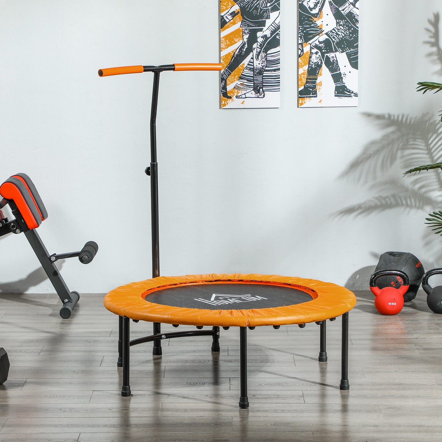 HOMCOM 40" Fitness Trampoline with Adjustable Handle, Support Up to 100kg, Orange