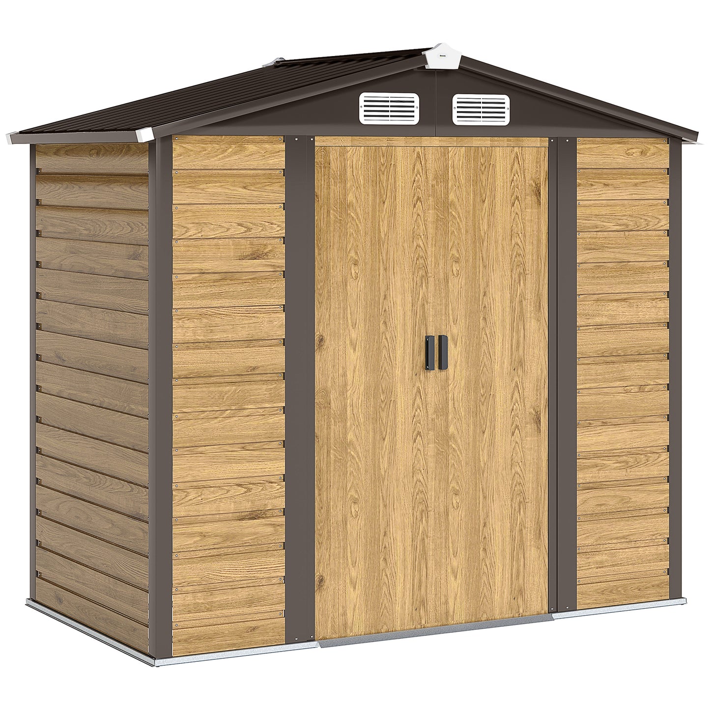 Outsunny 7 x 4ft Garden Shed, Galvanised Steel Frame, Foundation Kit, Double Doors with Lock, Vents and Gloves, Garden Storage, Natural